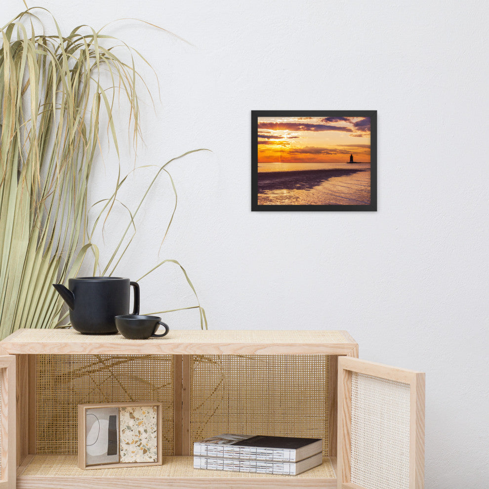 Cape Henlopen at Sunset Coastal Landscape Framed Photo Paper Wall Art Prints, Black, 11" X 14"