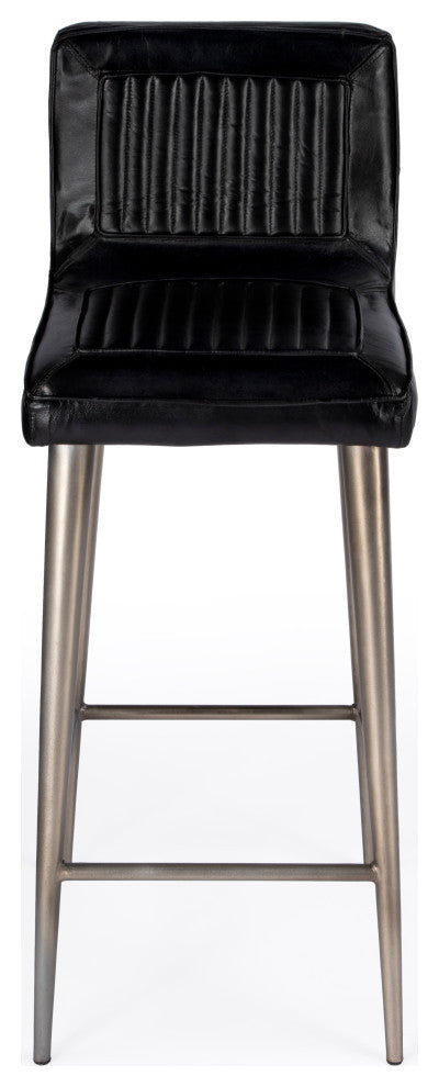 Maxwell Genuine Leather Bar Stool, Black