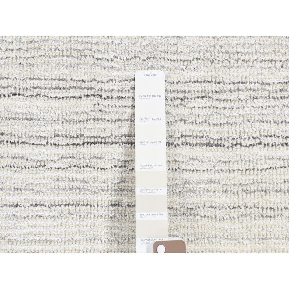 Ivory Modern Design Hand Loomed 100% Wool Fragment Mat Rug, 2'0"x2'0"