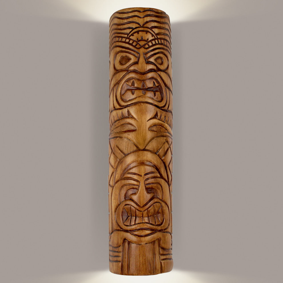 Tiki Totem Wall Sconce, Amber Palm, (1) Outdoor Sheltered Socket for Wet Locations