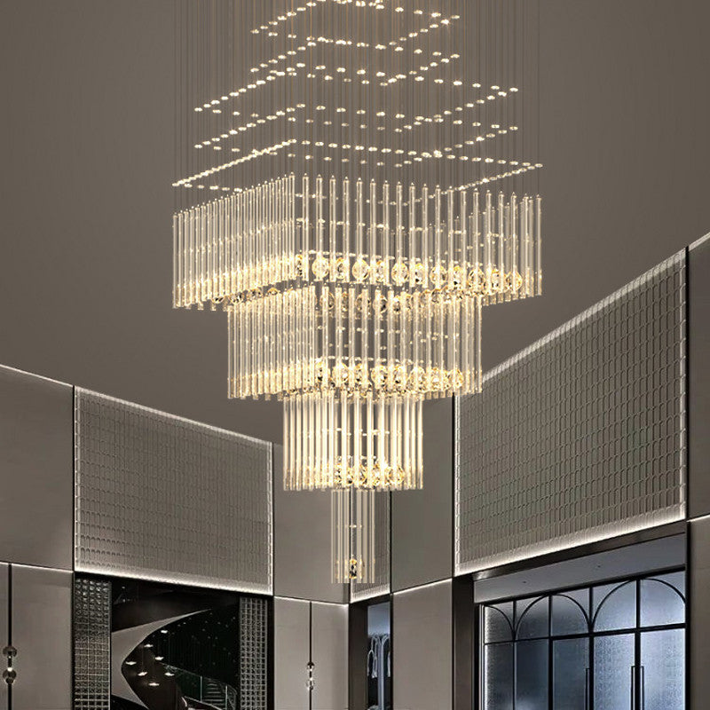 Tourrette-Levens | Modern Crystal LED Ceiling Chandelier with Square Base, 13 Lights, Cool Light