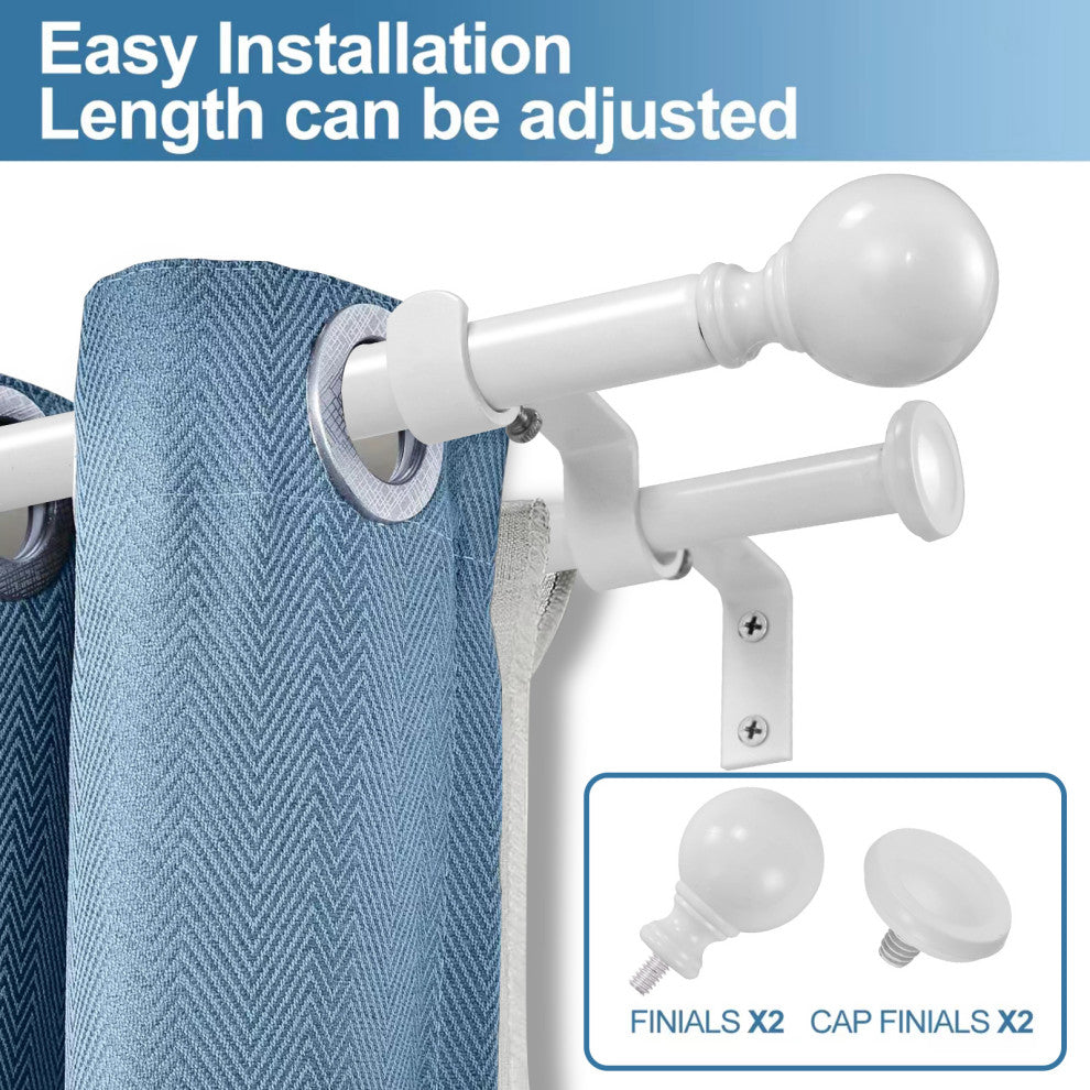 Ball Adjustable Double Curtain Rod Set, 5/8", White, 84"-120"