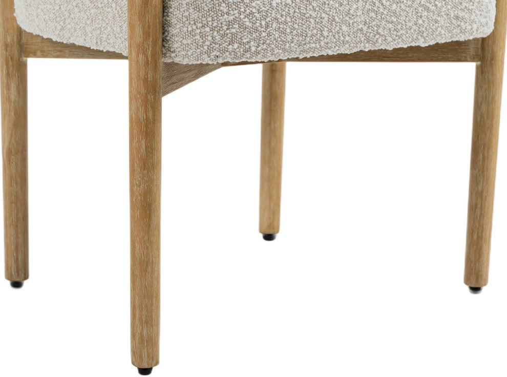 Hyatt Boucle Fabric Upholsetered Dining Chair, Cream, Natural Finish