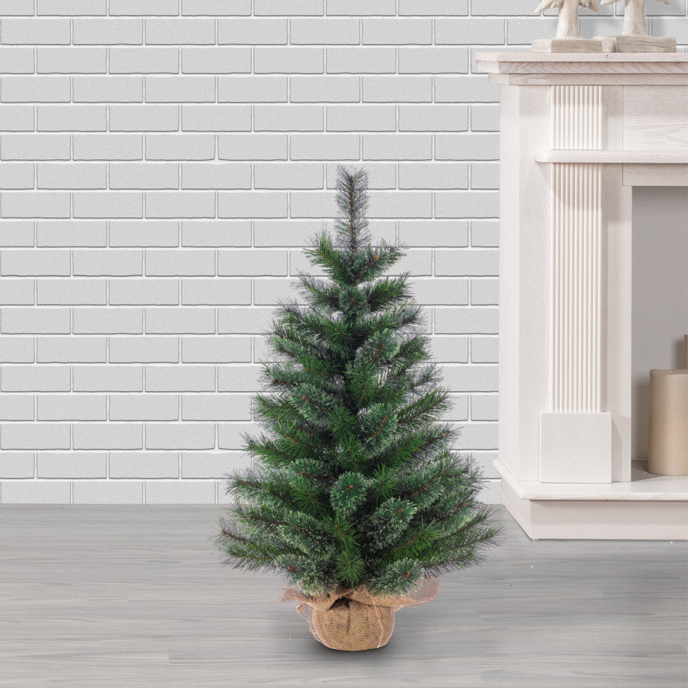 Unlit 3' Hard Needle Pine, Burlap Bag Base
