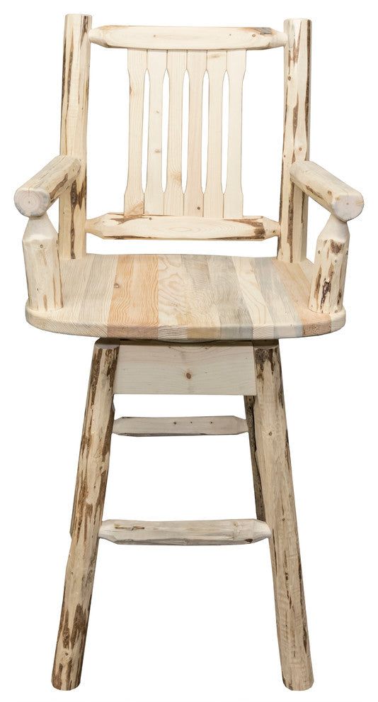 Montana Collection Captain's Barstool With Back and Swivel, Clear Lacquer Finish