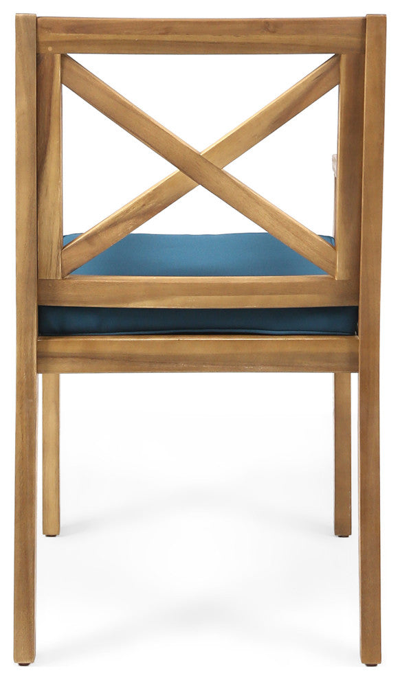 GDF Studio 7-Piece Justin Outdoor Acacia Wood Dining Set, Teak/Rustic Metal/Blue