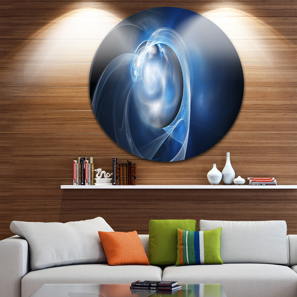 Fractal Lighting In Dark Blue, Abstract Digital Round Wall Art, 11"
