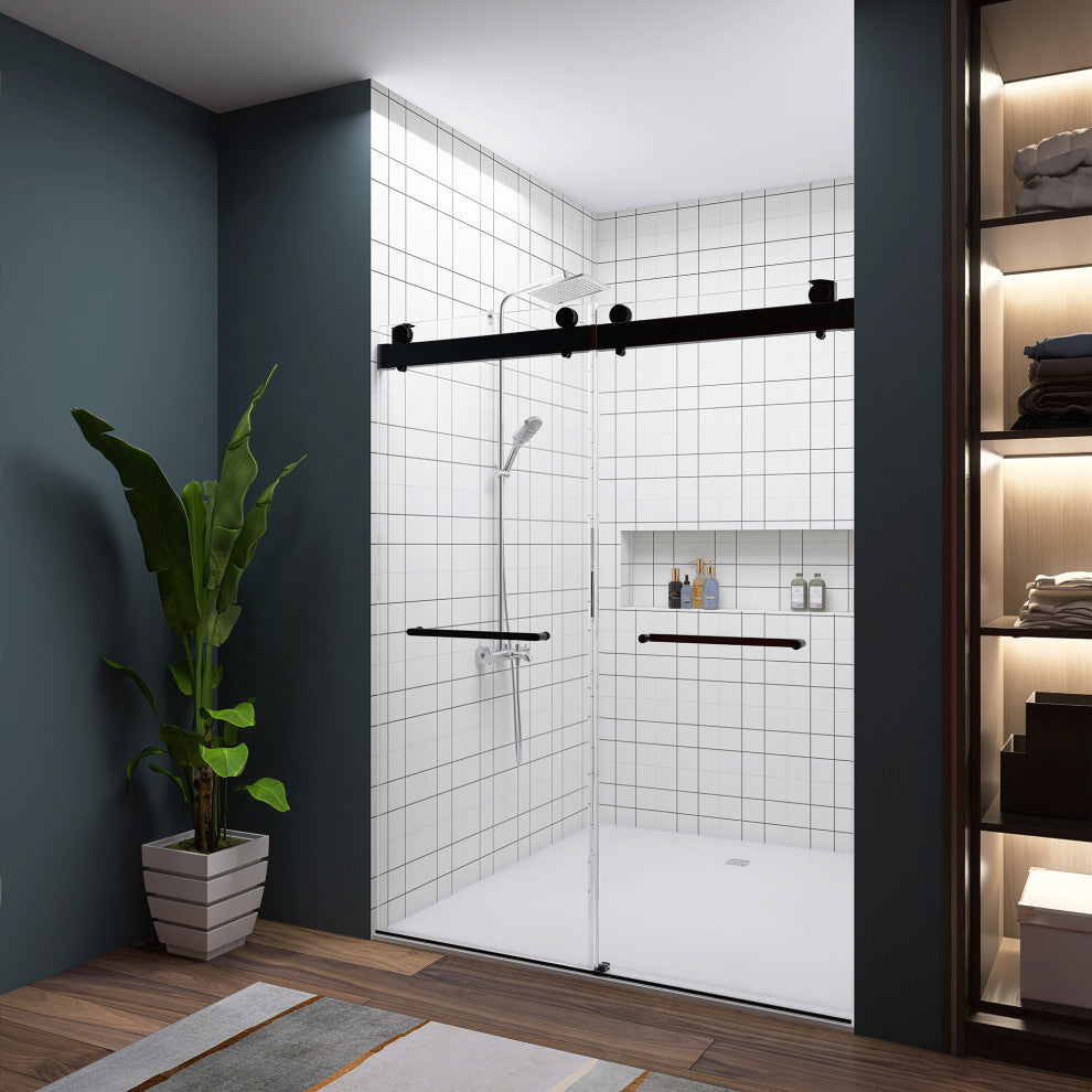 60"/72" W x 79" H Double Sliding Frameless Shower Door, Matte Black;, 60" X 79";