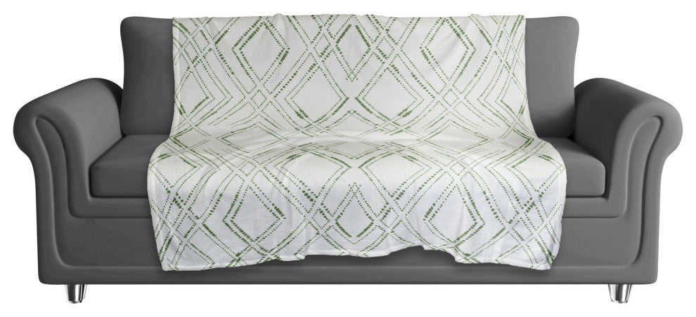 White and Green Diamond 50x60 Coral Fleece Blanket