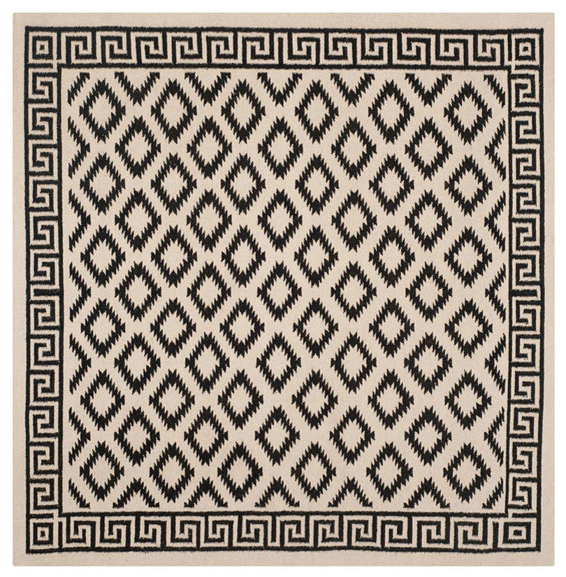 Safavieh Dhurries Dhu411A Geometric Rug, Ivory/Black, 6'0"x6'0" Square