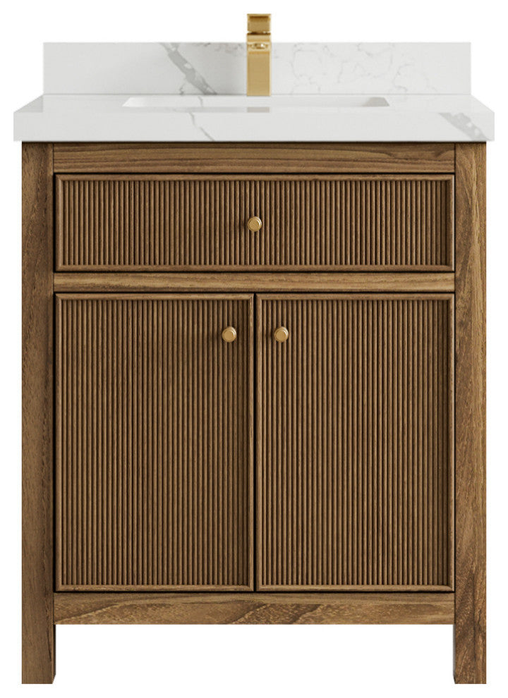 Sonoma Teak 30 Single Sink Bath Vanity in Dark Natural with 2" Calacatta Laza