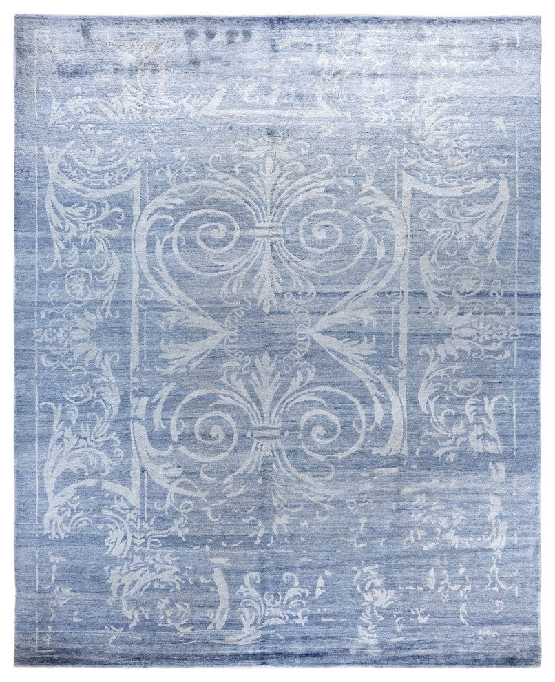 Modern, One-of-a-Kind Hand-Knotted Area Rug - Blue, 8' 1" x 10' 1"