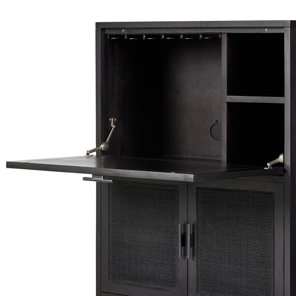 Caprice Bar Cabinet Black Natural Cane, Black Wash Mango, Gunmetal