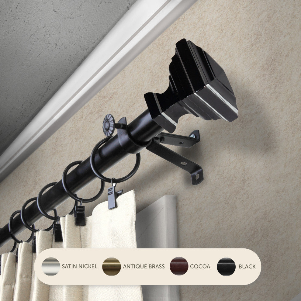 Kira 13/16" Curtain Rod, Black, 66-120"