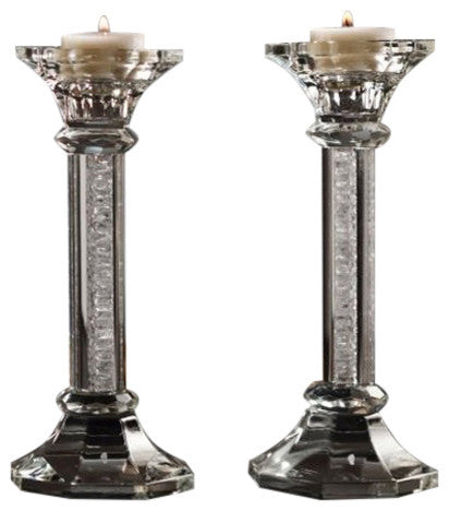 Premium 7" Crystal Candlestick (2-Piece Set) Medium  Radiant Gems Inside Stem