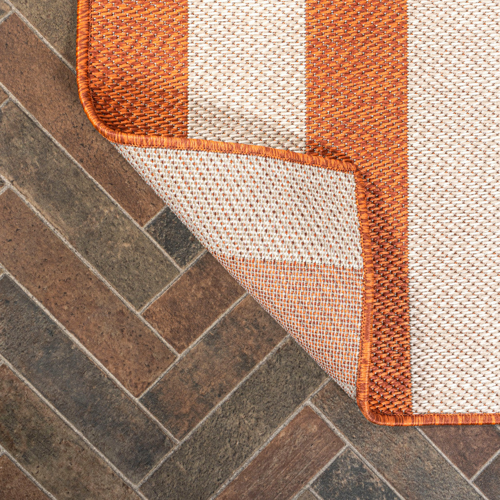 Negril Two-Tone Wide Stripe Indoor/Outdoor Area Rug, Orange/Beige, 3x5
