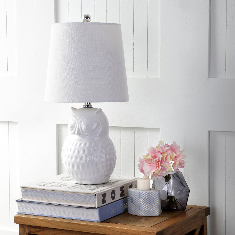 Hoot 20.5" Ceramic Mini Table Lamp, White Owl
