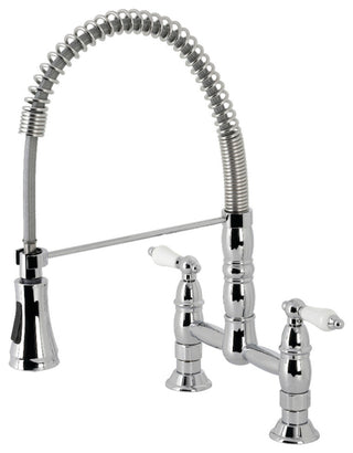 GS1271PL Two-Handle Deck-Mount Pull-Down Sprayer Kitchen Faucet, Polished Chrome