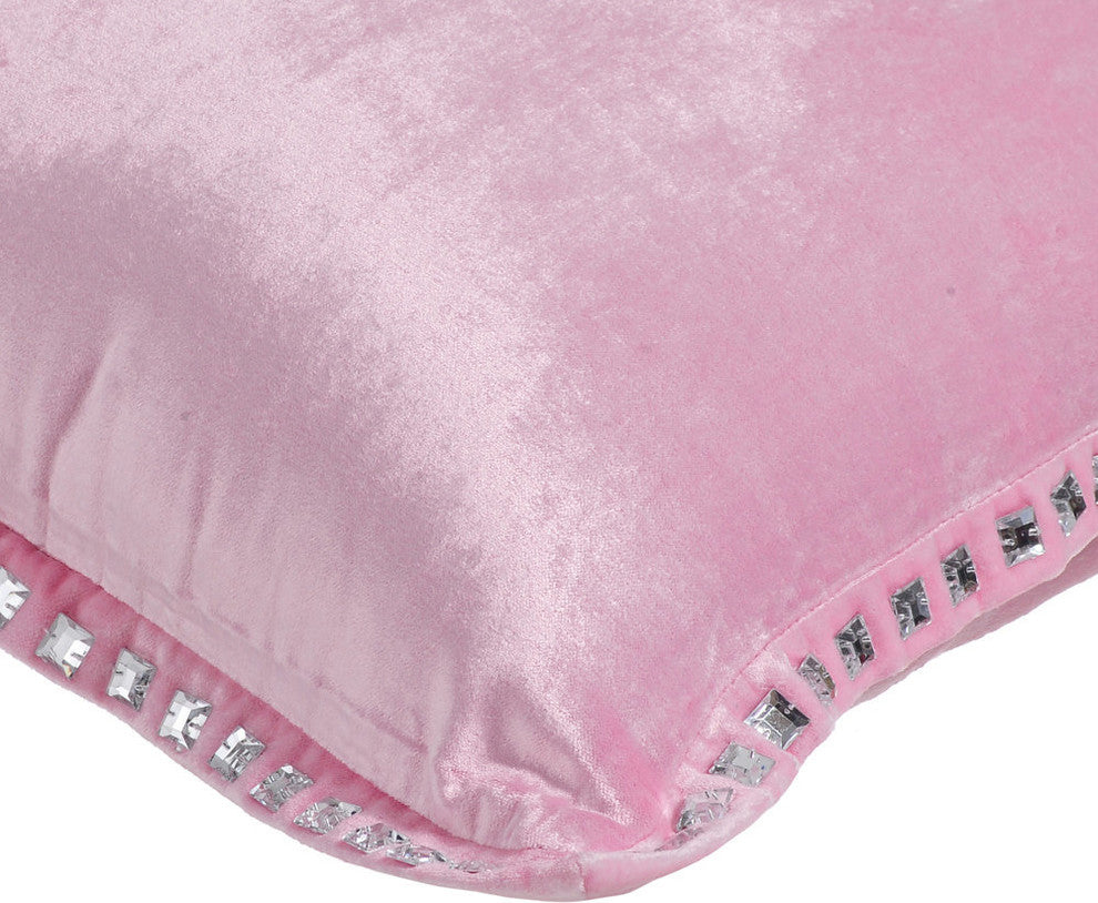 Pink Decorative Pillow Covers 14"x14" Velvet, Pink Crystal Palace