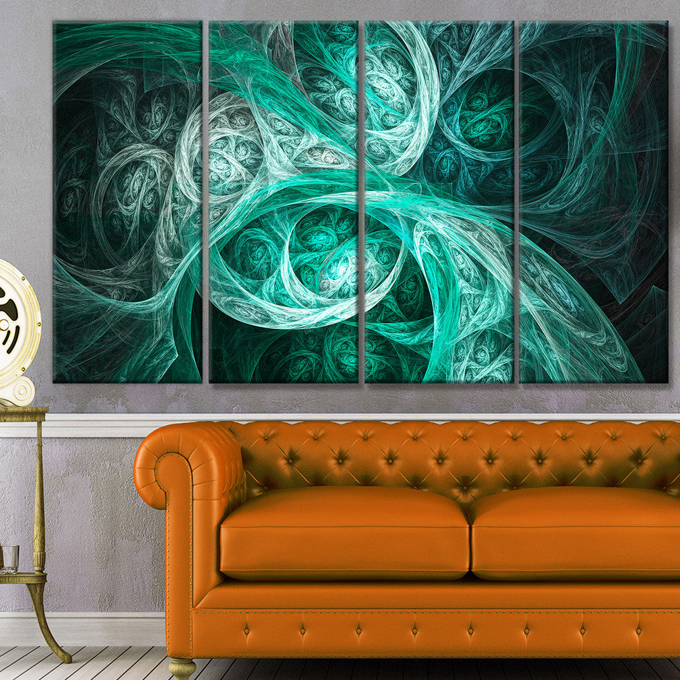 Mystic Turquoise Fractal, Abstract Wall Art Canvas, 48"x28", 4 Panels