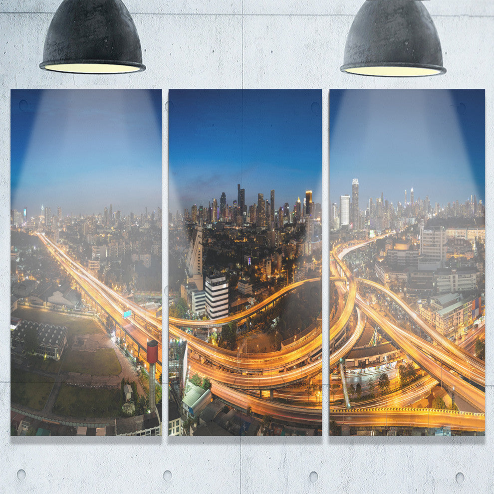 "Highway and Main Traffic Bangkok" Metal Wall Art, 3 Panels, 36"x28"