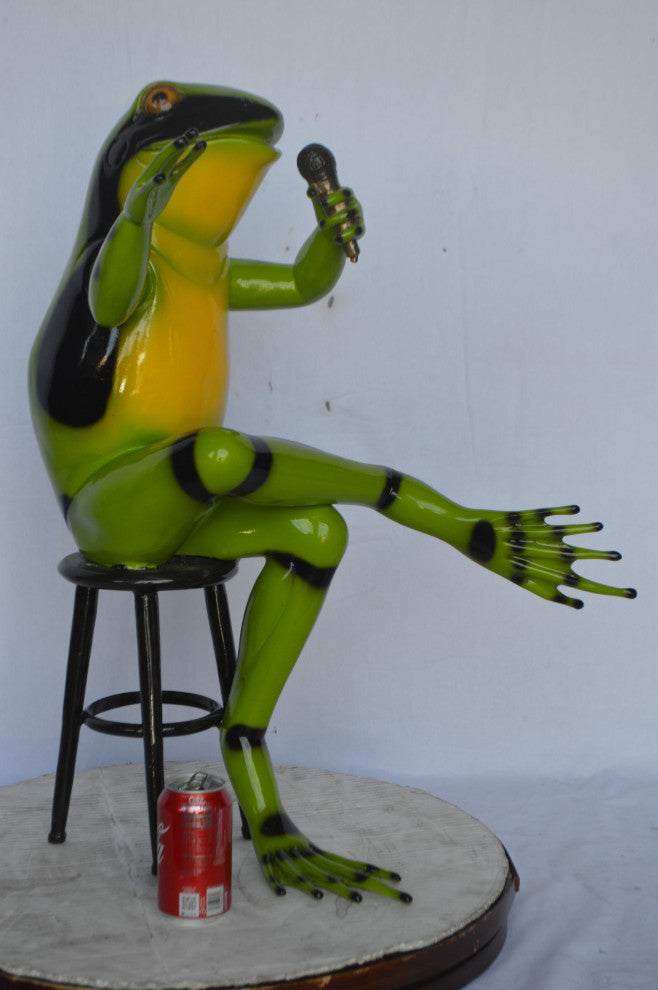 Comedic Green Frog bronze statue - Size: 25"L x 20"W x 30"H.