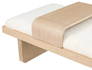 Arlington Chenille Fabric Upholstered Bench, Cream, Natural Finish