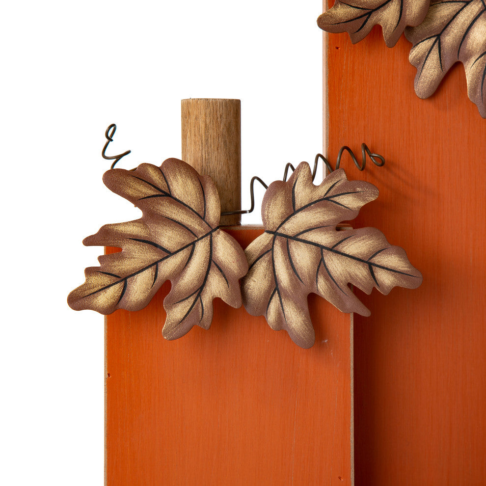 30"H Fall Lighted Wooden Pumpkin Decor WithWreath