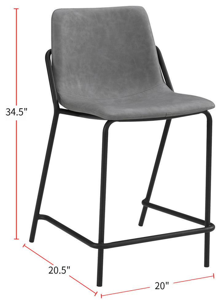 Set of 2 Counter Height Stool, Gray and Black