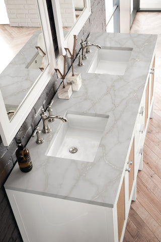 Addison 72" Double Vanity Cabinet, Glossy White, Victorian Silver, Three-Hole