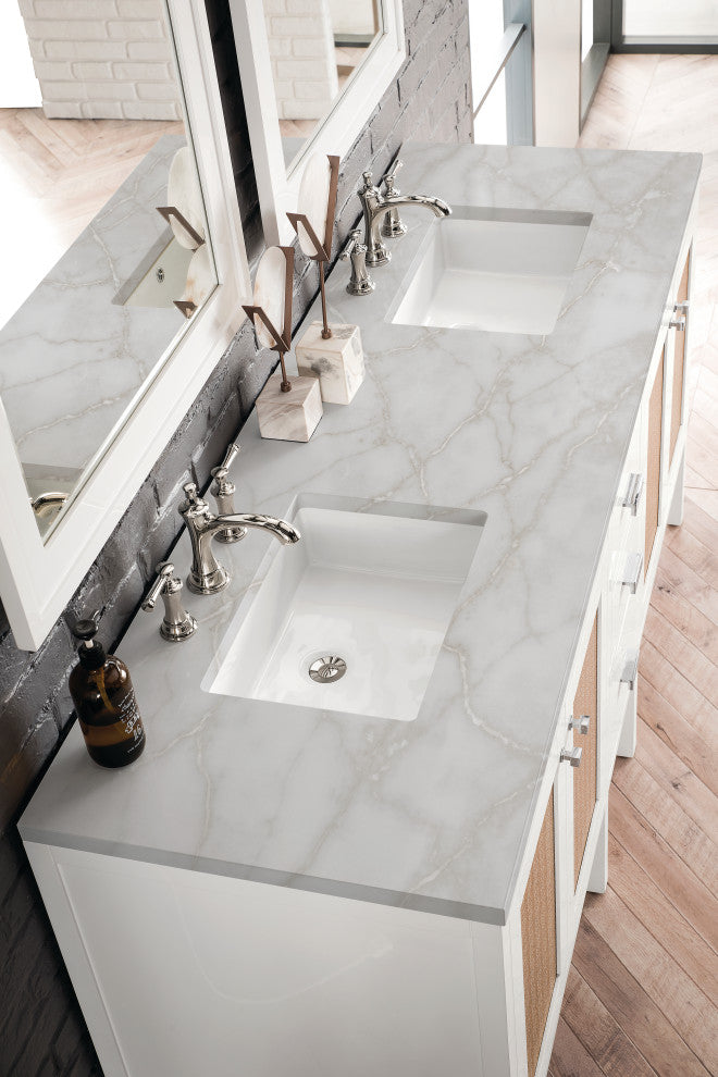 Addison 72" Double Vanity Cabinet, Glossy White, Victorian Silver, Three-Hole