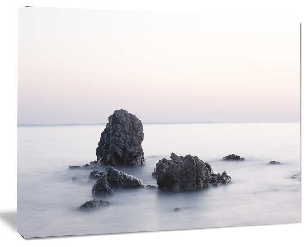 Rocks in the Sea Black and White, Seashore Canvas Art Print, 40"x30"