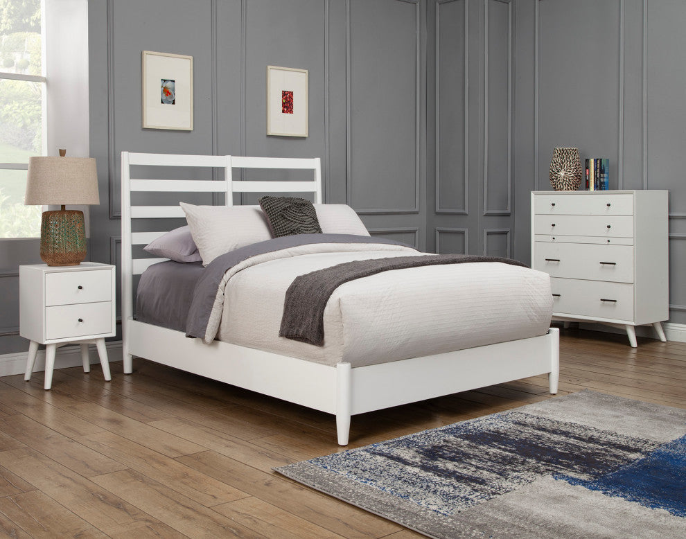 Flynn Retro Bed With Slat Back Headboard, White, Queen