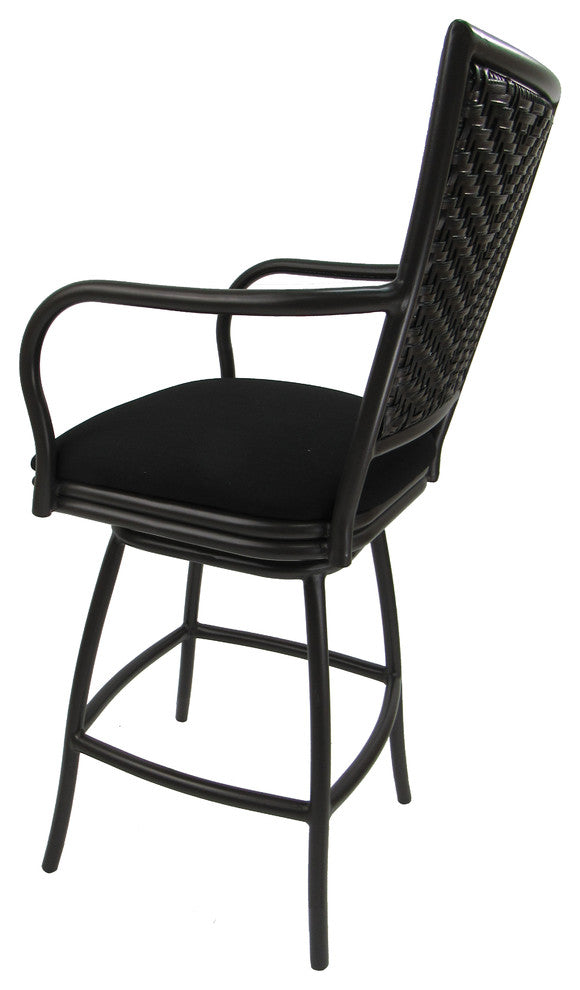 Outdoor Patio Swivel Armless Counter Stool, Erin, Black Linen, Brown, 26"