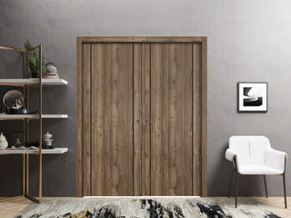 French Double Pocket Doors 60x80 | Planum 0016 White Silk | Kit Trims Rail