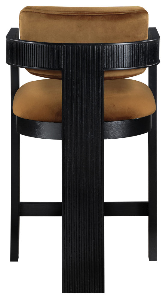 Sacha Upholstered Bar and Counter Stool, Saddle, Velvet, Black