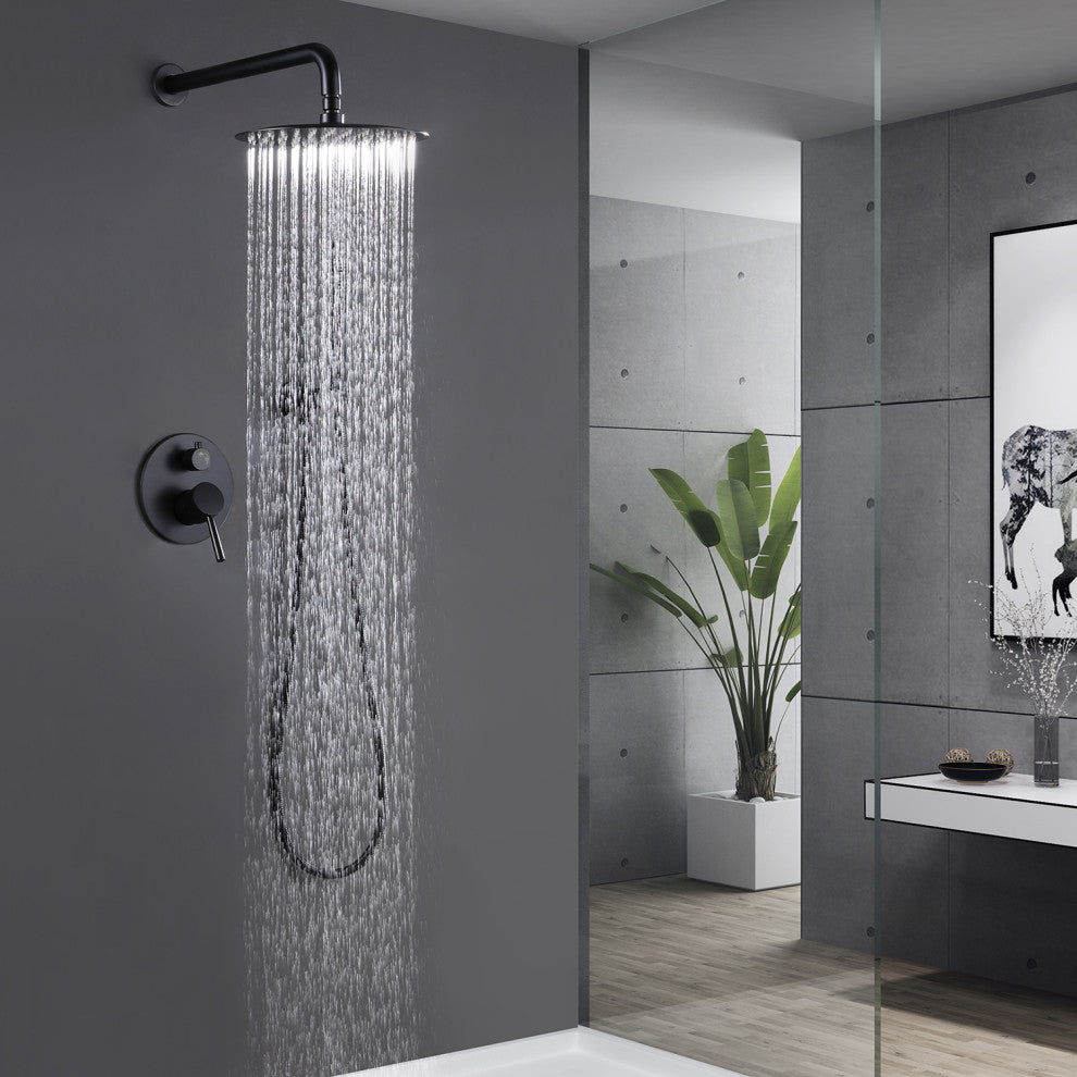 Rain Shower System with Hand Shower-Includes Rough-In Valve, Matte Black