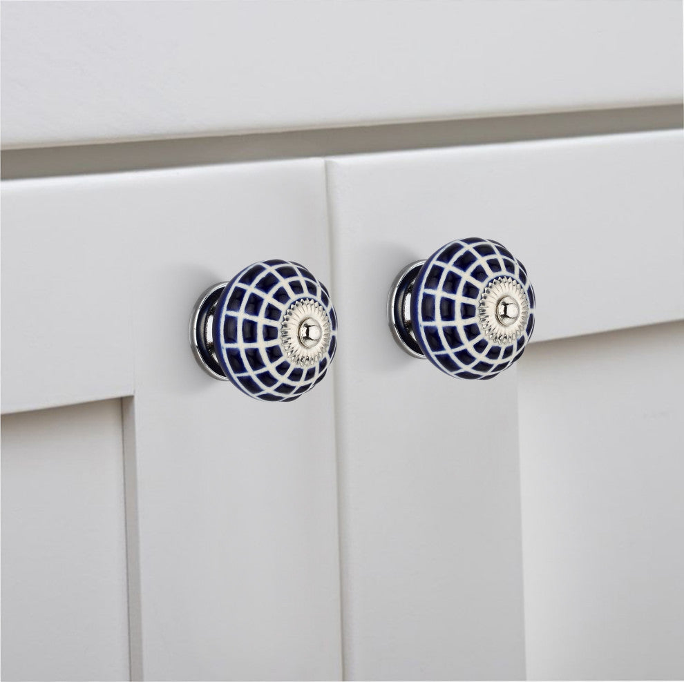 Ceramic Knob, 1-4/7'', Decorative Knob, Blue Drawer Cabinet Knob, 10-Pcs