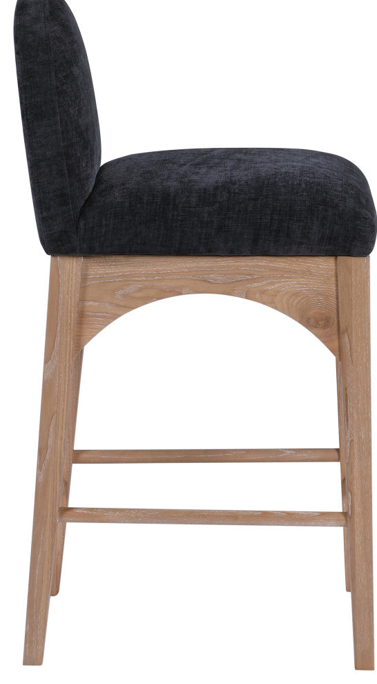 Waldorf Chenille Upholstered Stool, Black, Chenille, Natural Finish, Black, Chenille Fabric, Natural Finish