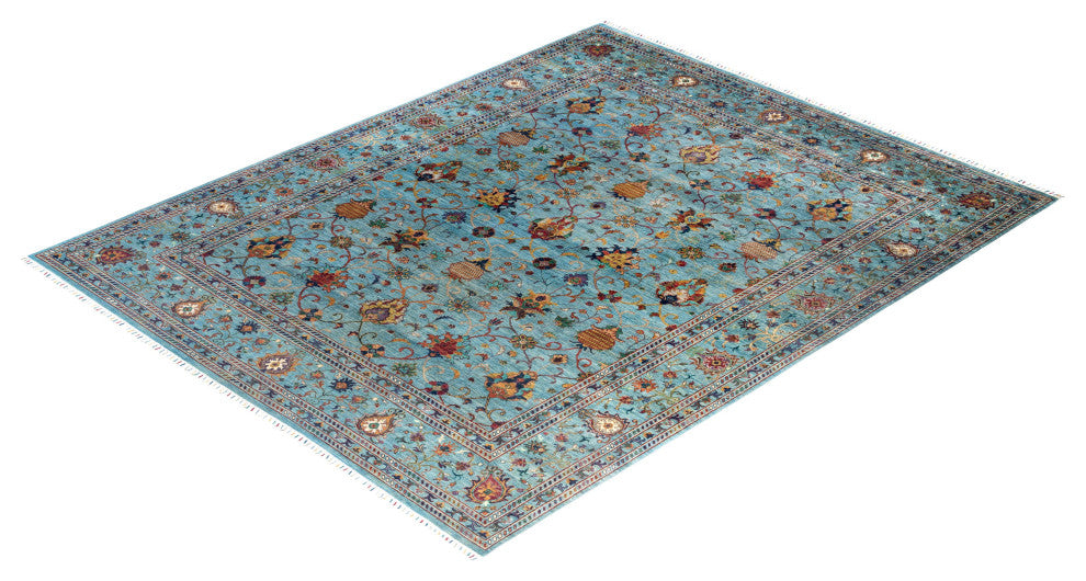 Tribal One-of-a-Kind Hand-Knotted Area Rug Light Blue, 9' 2" x 11' 4"