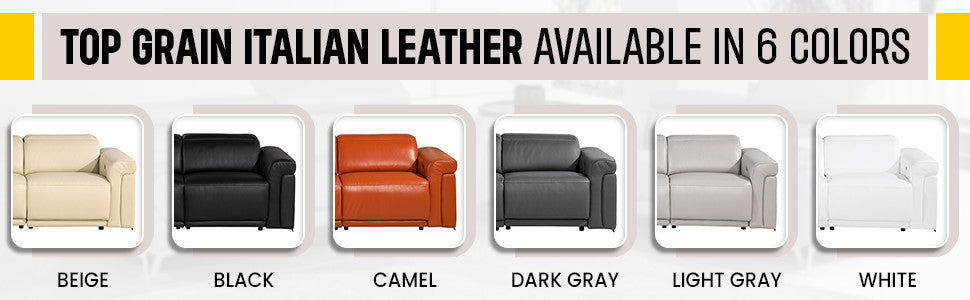 Giovanni 8-Piece 3-Power Reclining Italian Leather Sectional, Light Gray