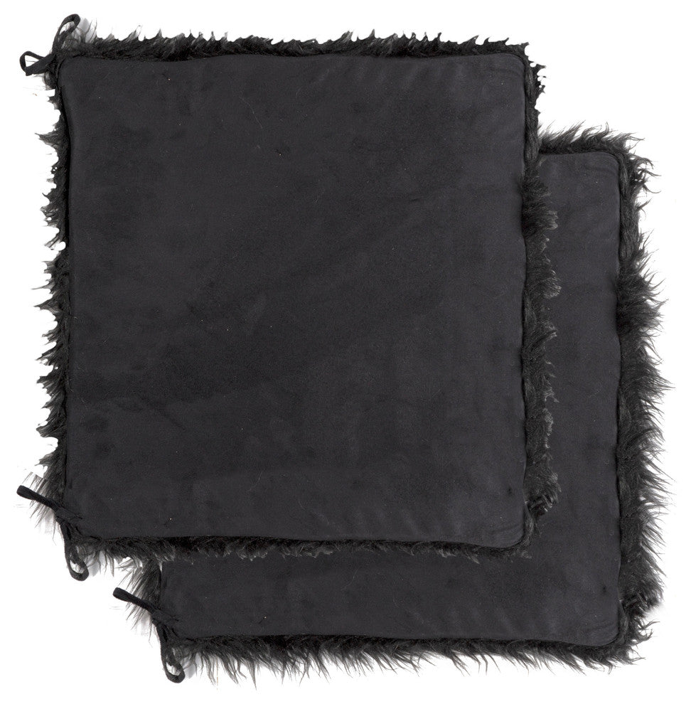 LaredoFaux Sheepskin Fur Chair Pads, 16"x16", Set of 2, Black