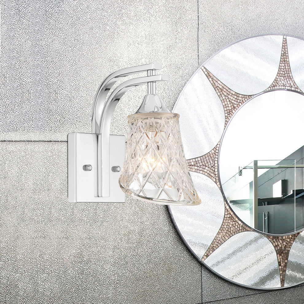 1 Light Dimmable Polished Chrome Armed Sconce
