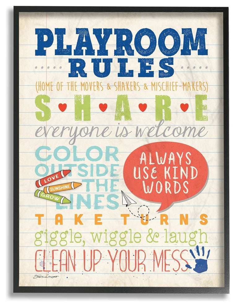 Stupell Industries Playroom Rules Notebook Paper, 11 x 14