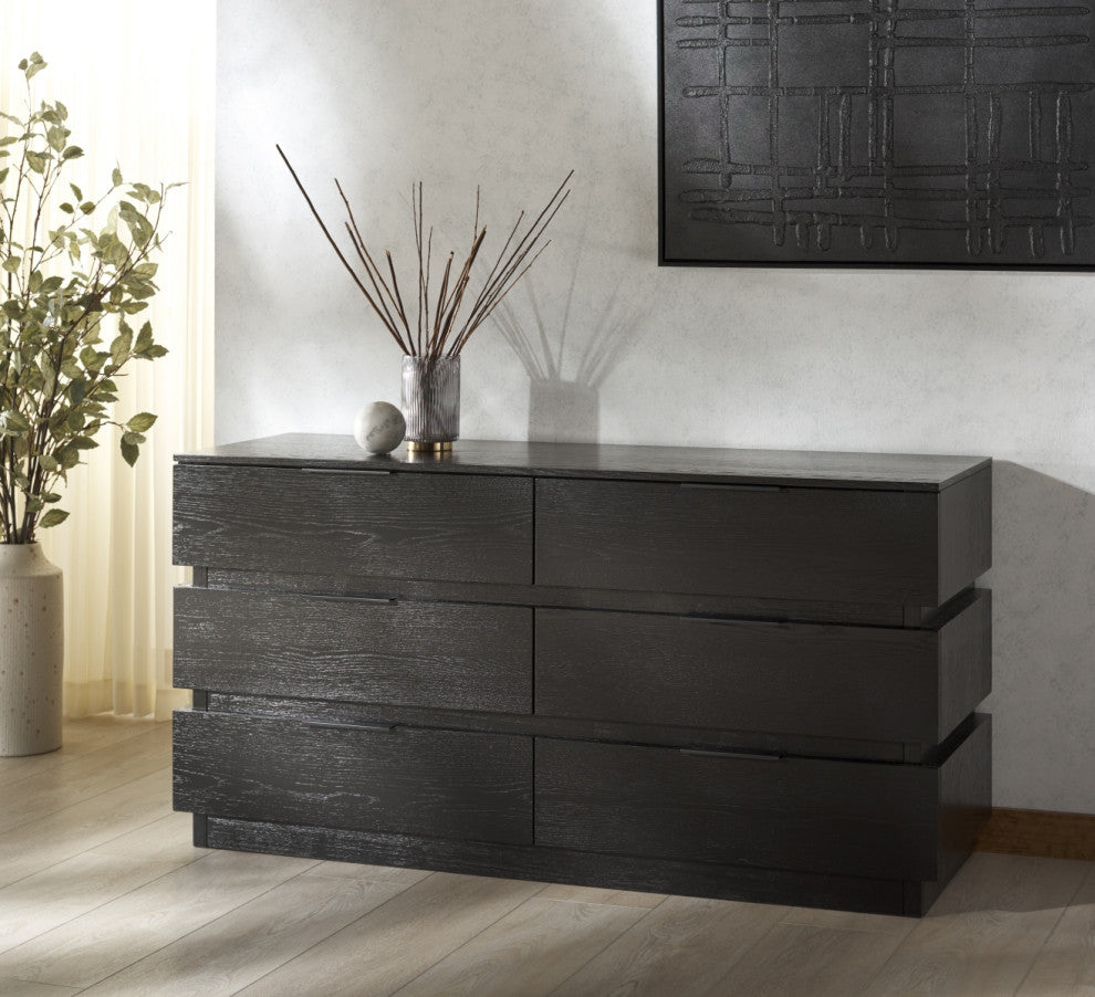 Safavieh Couture Titus 6 Drawer Stacked Dresser, Black