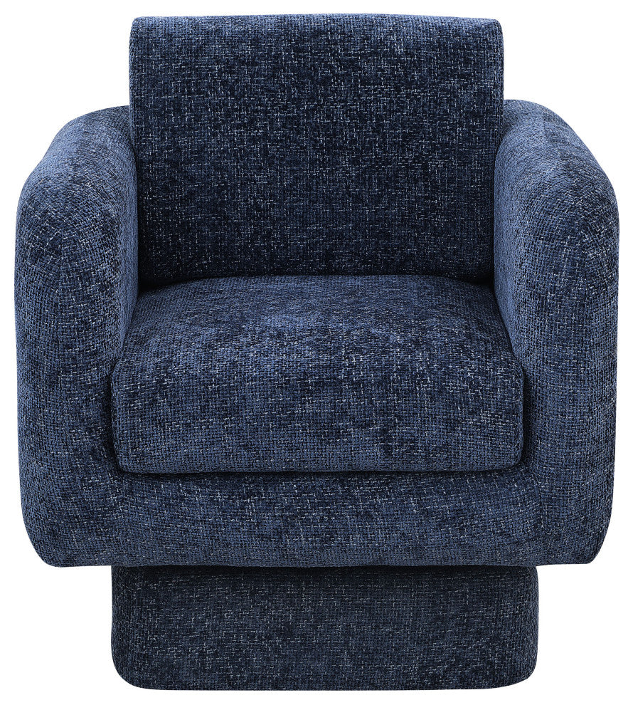 Alessandra Cream Chenille Fabric Swivel Accent Chair, Navy