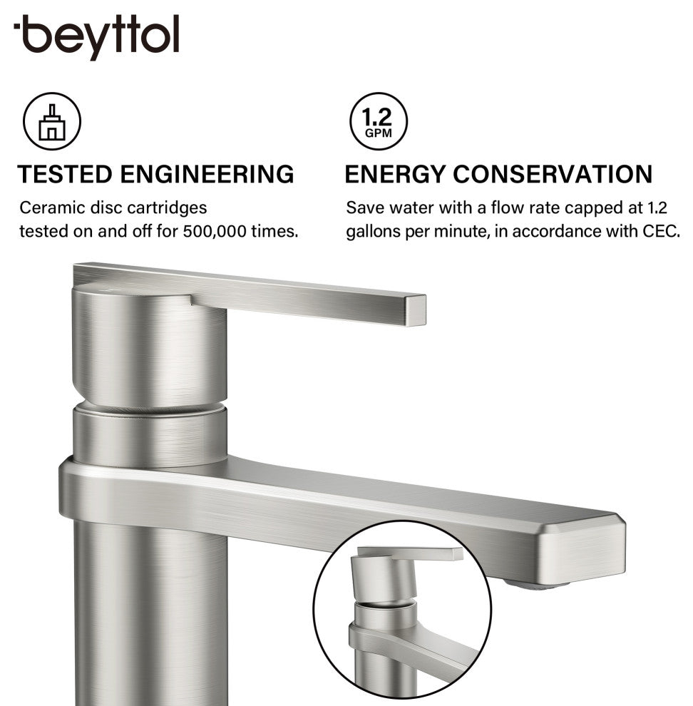Single Handle Brass Bath Faucet, Supply line, Brushed Nickel