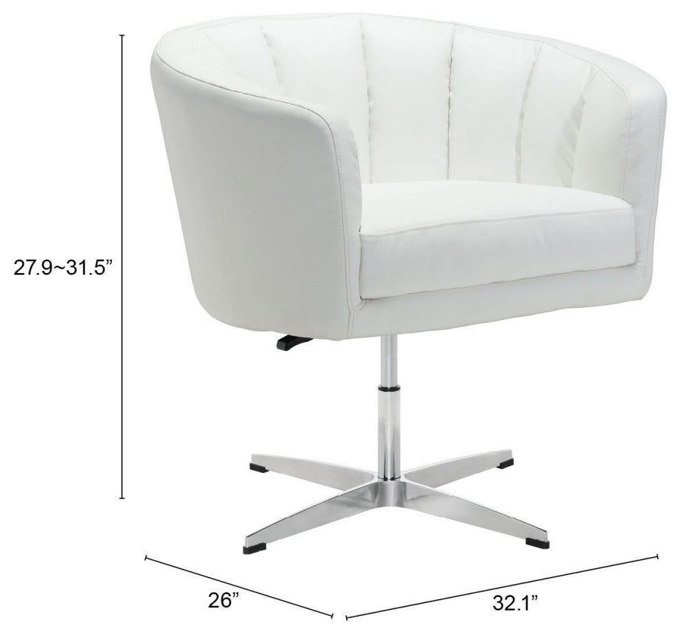 Accent Chair, Faux Vinyl Leather, Steel, White, Silver, Lounge Cafe Hospitality