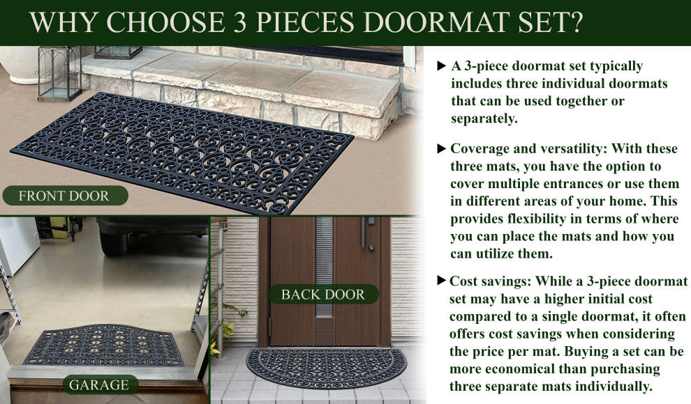 Rubber Grill Matching Doormat Set, Patio/Garage, Heavy Duty, 3-Piece Set