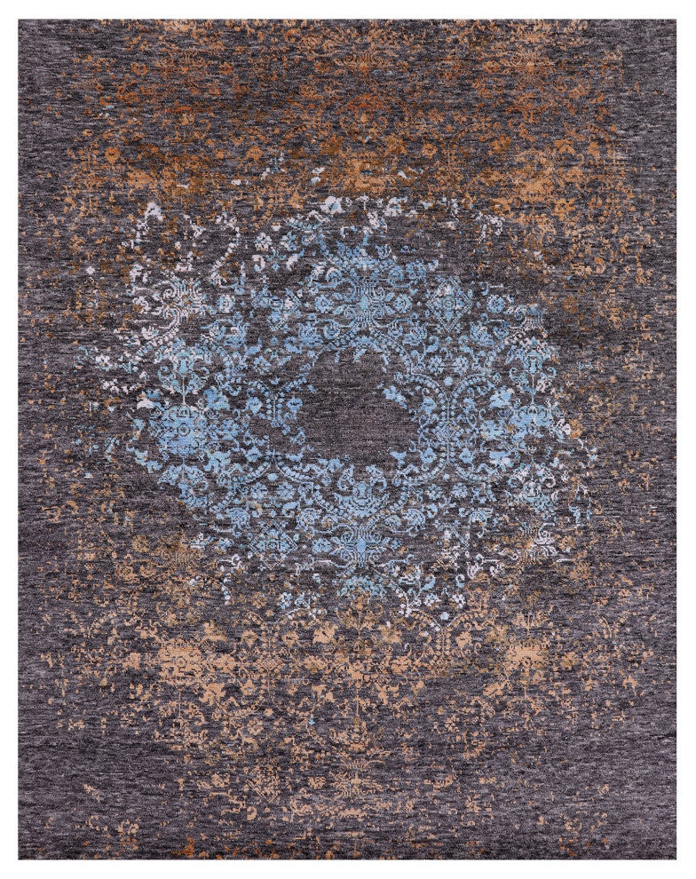 7' 11" X 10' 1" Modern Hand Knotted Wool and Silk Rug Q7062
